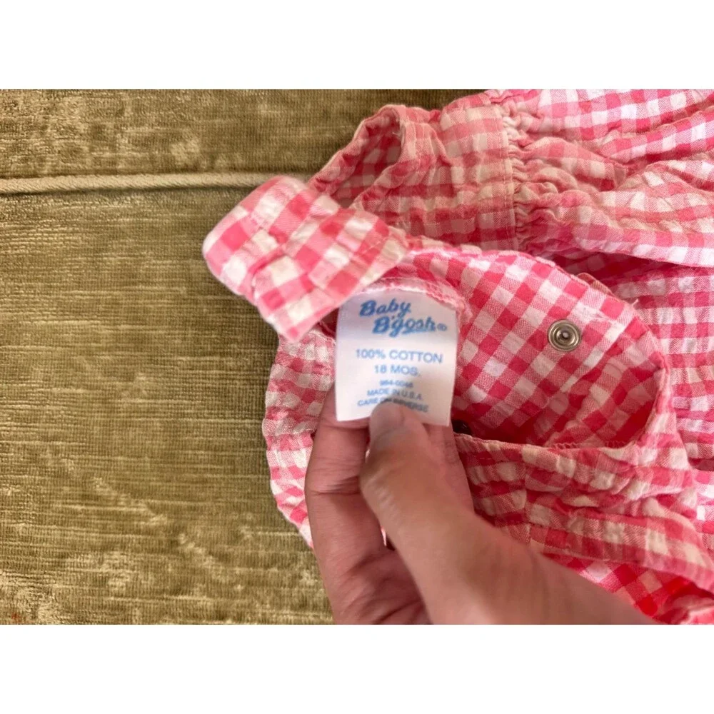 Vintage Oshkosh Bgosh 18 Months Girl Pink Gingham Flower Dress Romper